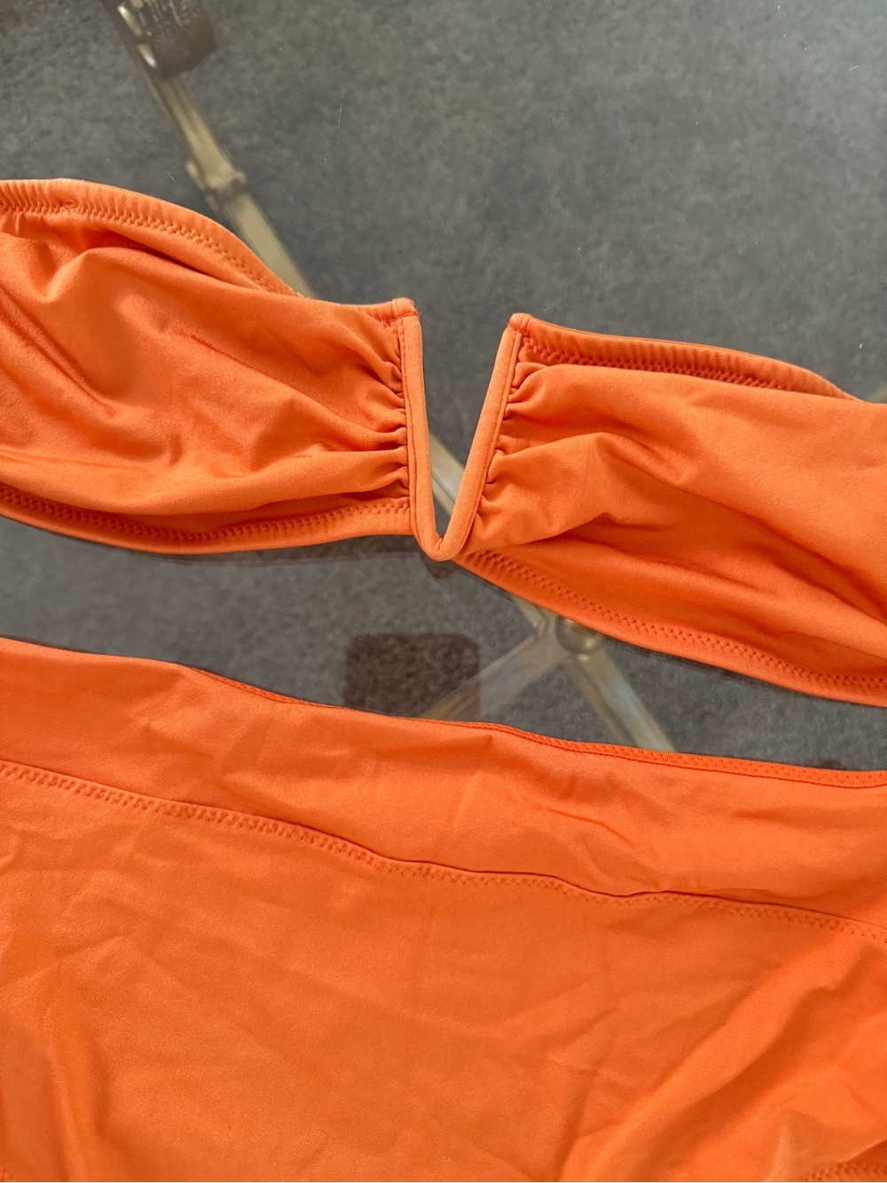 Strapless V-Notch Bandeau Bikini Top and High Waist Bottom - Orange